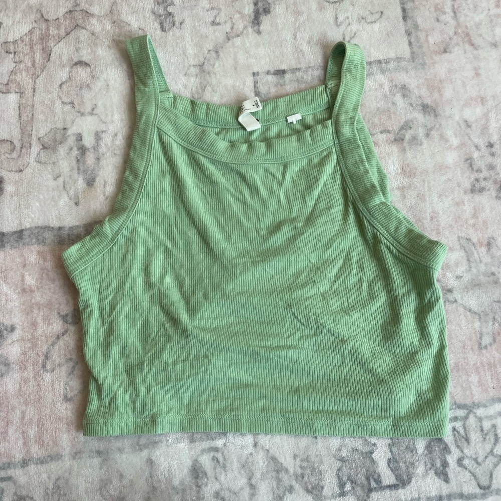 Green Ribbed Women's Crop Top